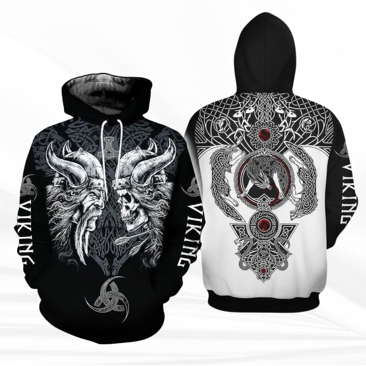 Viking Odin Hoodie - Viking Raven Vegvisir Hoodie, Norse Celtic Knotwork All Over Print Pullover