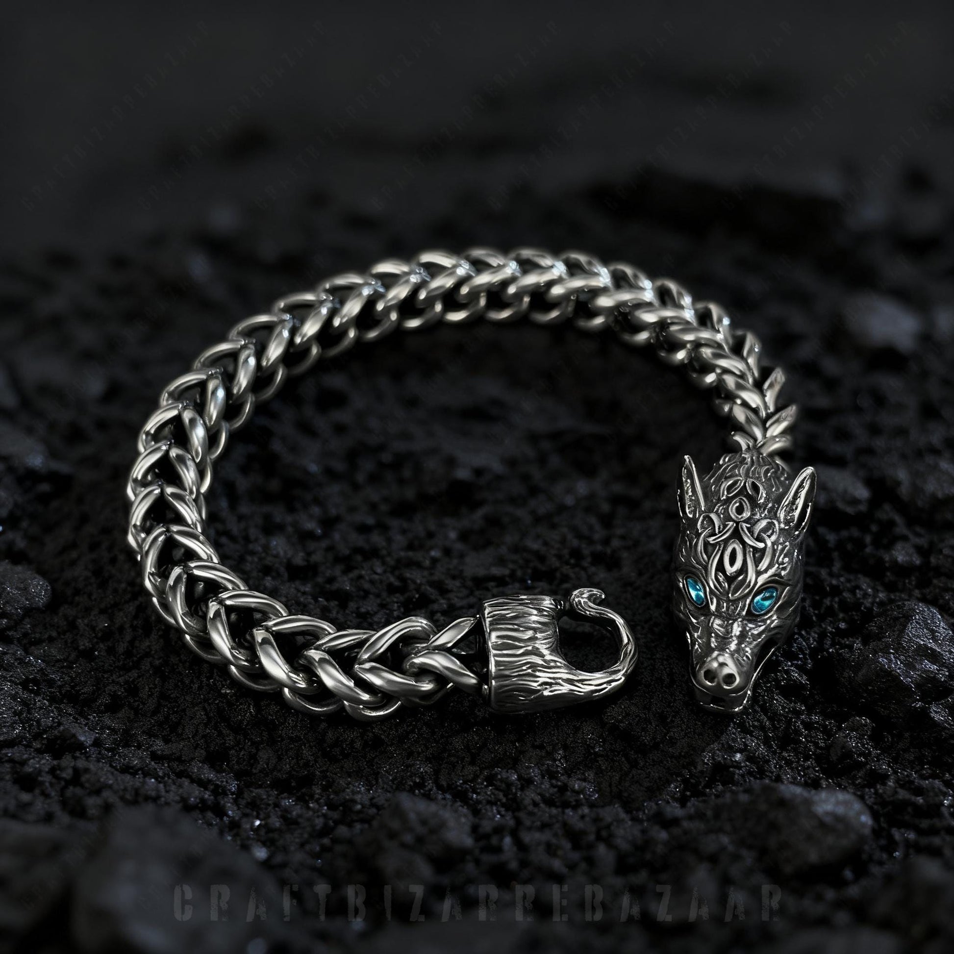 Viking Wolf Ring - Viking Wolf Head Torque Cuff Bracelet - Stainless Steel Fenrir Norse Arm Ring