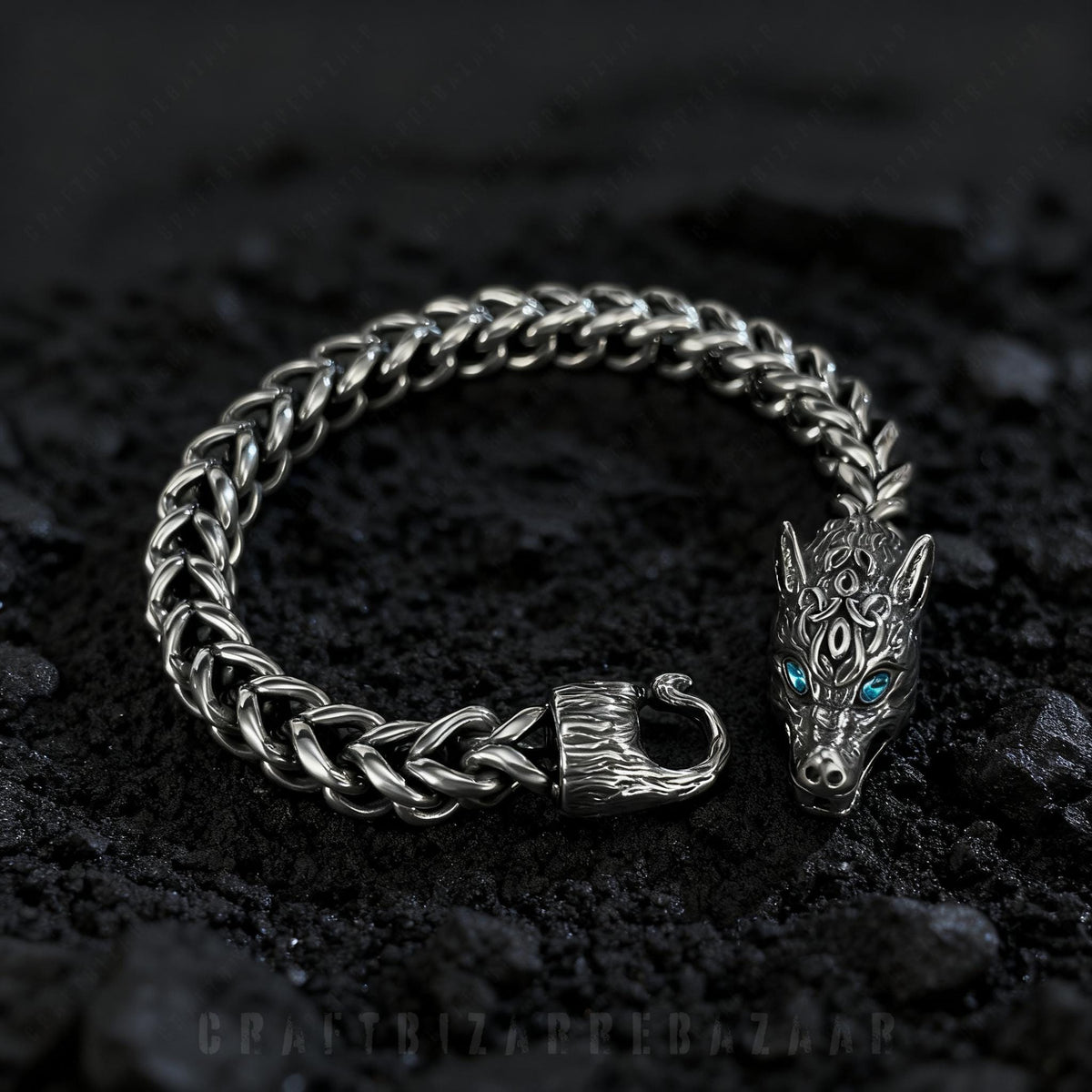 Viking Wolf Ring - Viking Wolf Head Torque Cuff Bracelet - Stainless Steel Fenrir Norse Arm Ring