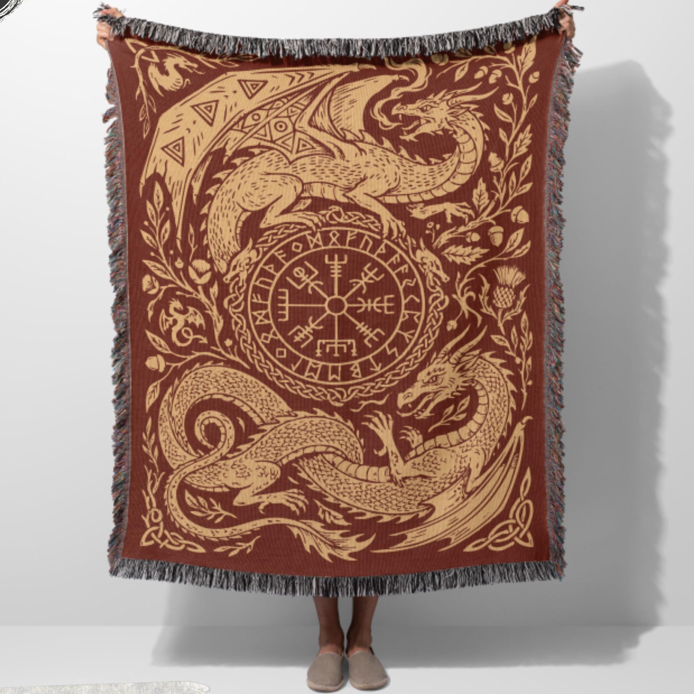 Viking Blanket - Viking Bear Fleece Blanket, Norse Berserker Arctic Throw, Crossed Battle Axes