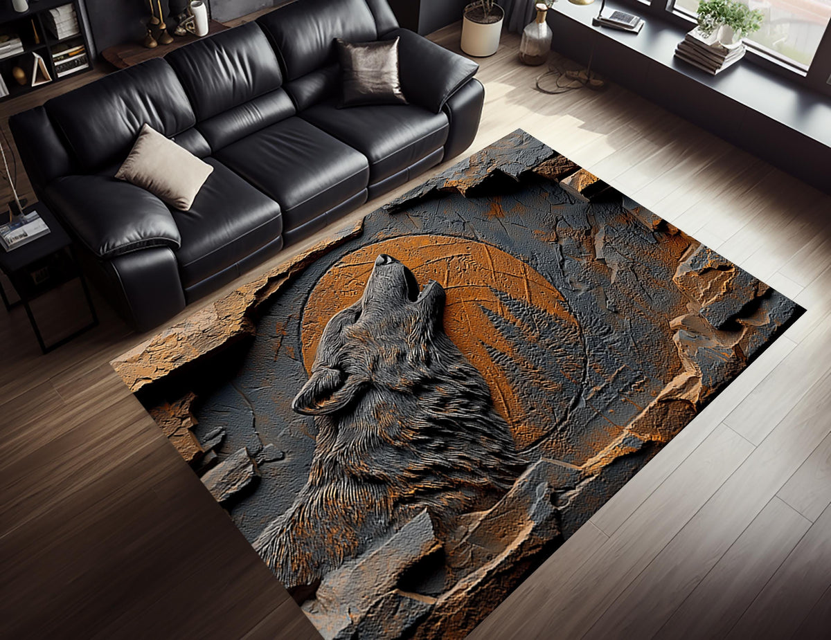 Viking Wolf Rug - 3D Viking Wolf Runner Rug: Norse Decor