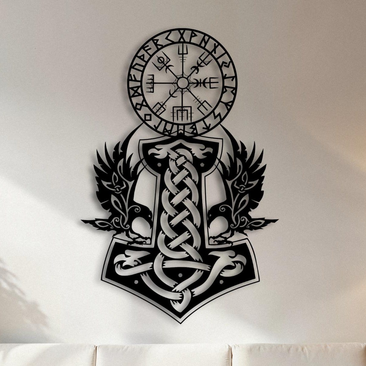 Viking Vegvisir Compass Blanket - Viking Vegvisir Tree of Life Wall Art, Norse Compass Raven Decor