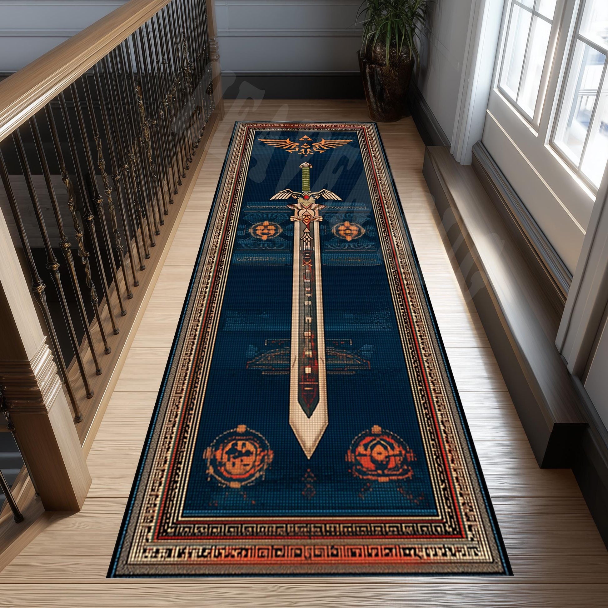 Viking Rug - Viking Axe Runner Rug, Nordic Warrior Black Gold Decor, Norse Myth Battle Axe Carpet