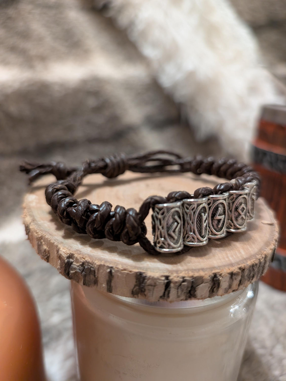 Viking Rune Bracelet - Handmade Celtic Viking Leather Bracelet with Runes: Personalized Name