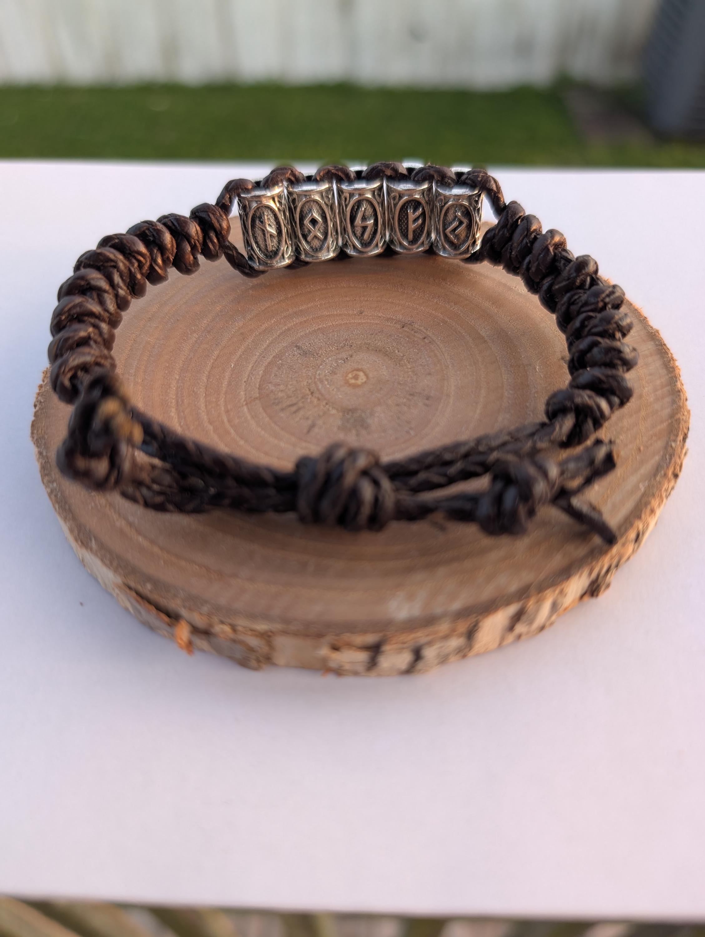 Viking Rune Bracelet - Handmade Celtic Viking Leather Bracelet with Runes: Personalized Name