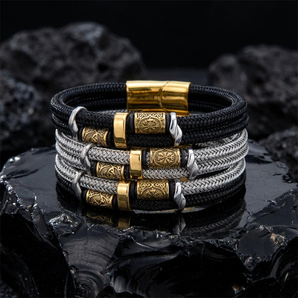 Viking Vegvisir Compass Bracelet - Viking Braided Leather Bracelet – Norse Runes, Celtic Knot