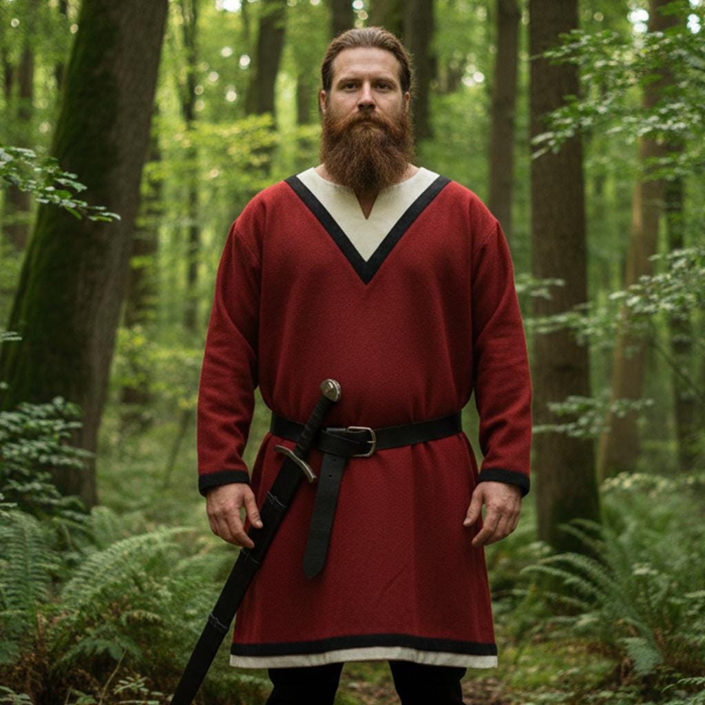 Viking T-Shirt - Embroidered Viking Tunic: Pure Lambs wool with cotton Lining, Reenactment Garb
