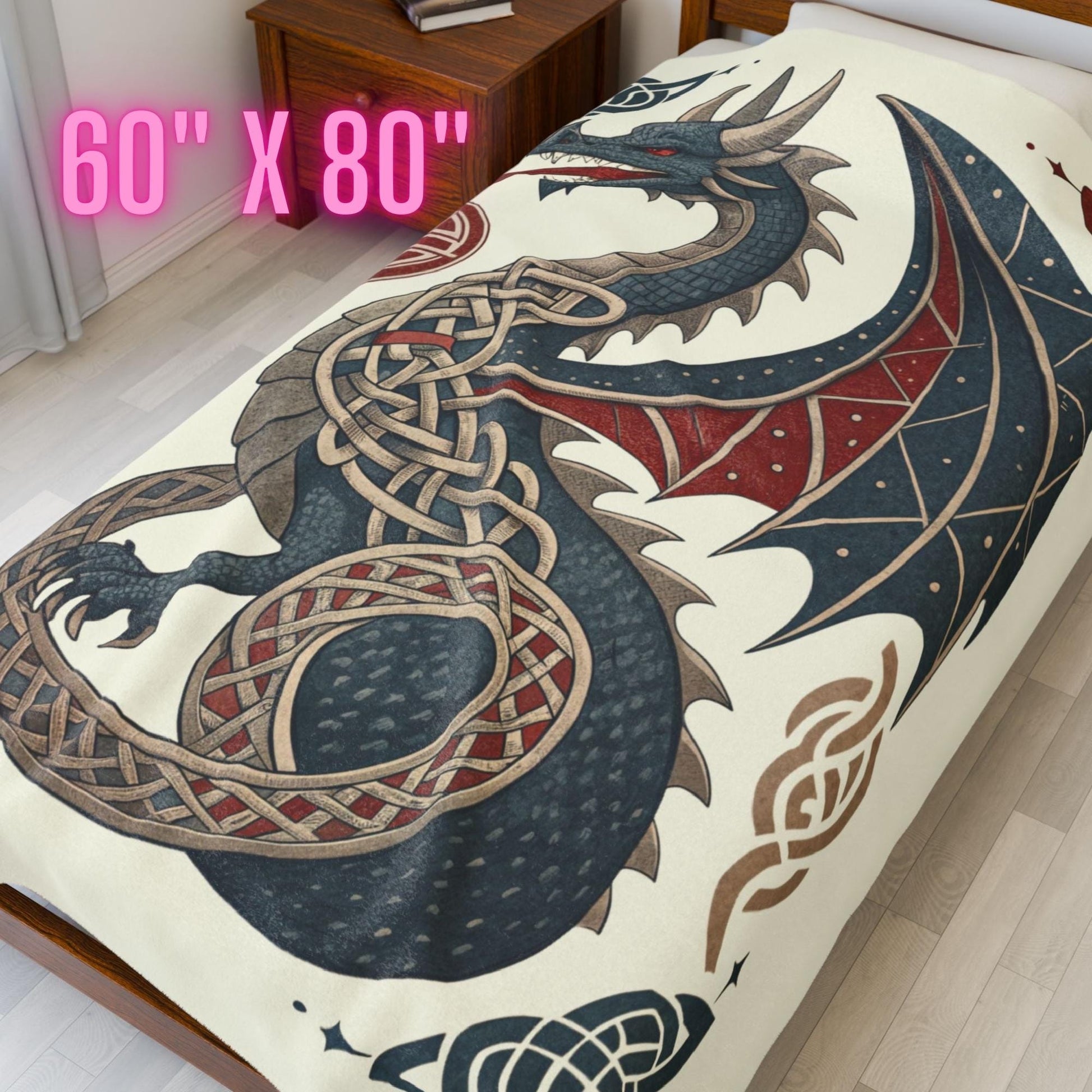 Viking Blanket - Scandinavian Aesthetic Viking Dragon Sherpa/Velvet Blanket - Unique Gift for