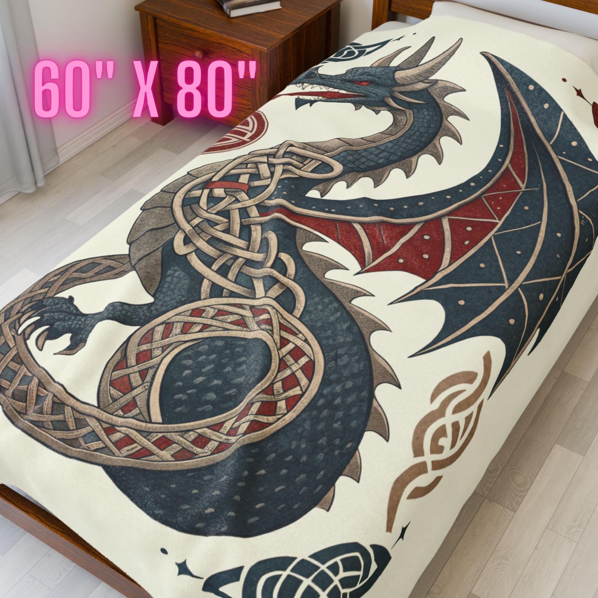 Viking Blanket - Scandinavian Aesthetic Viking Dragon Sherpa/Velvet Blanket - Unique Gift for