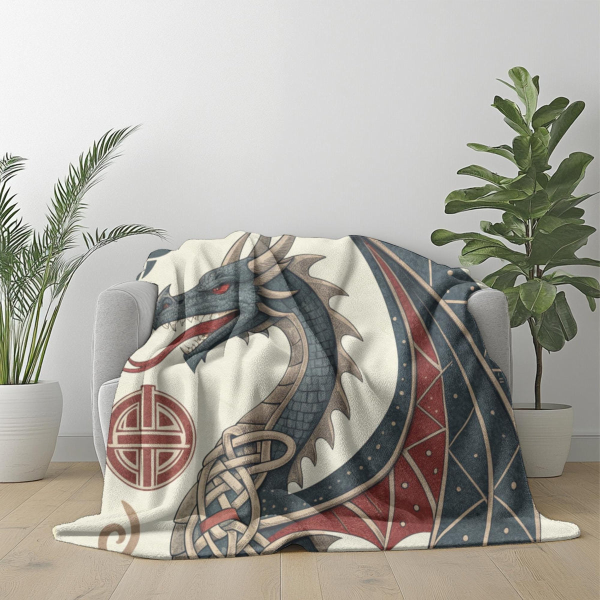 Viking Blanket - Scandinavian Aesthetic Viking Dragon Sherpa/Velvet Blanket - Unique Gift for