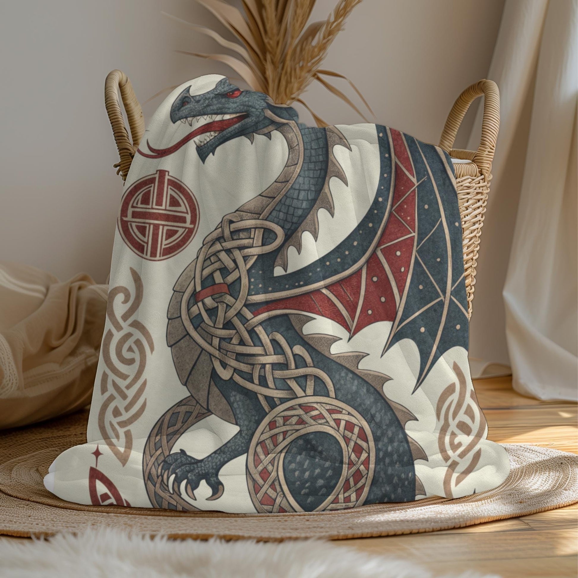 Viking Blanket - Scandinavian Aesthetic Viking Dragon Sherpa/Velvet Blanket - Unique Gift for