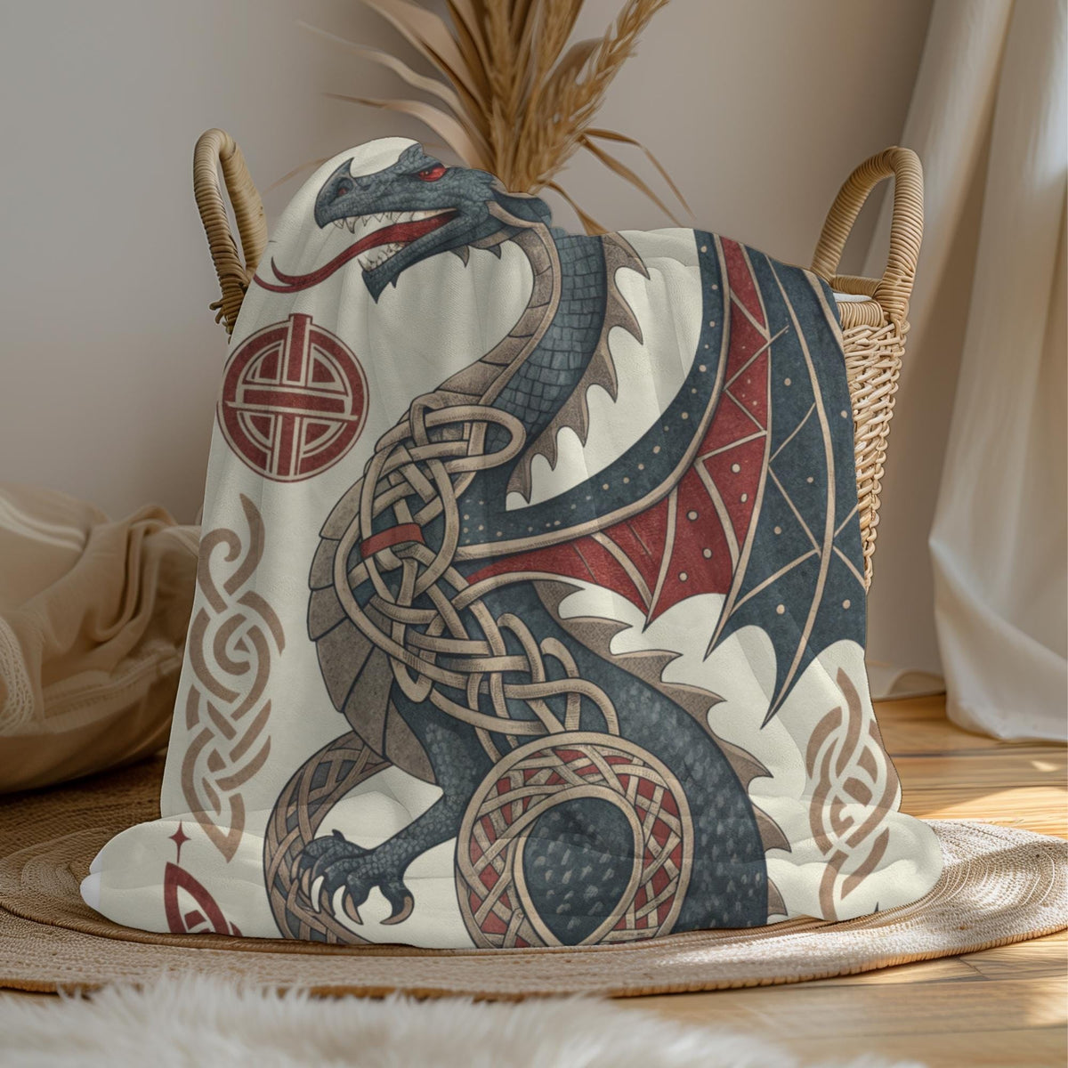 Viking Blanket - Scandinavian Aesthetic Viking Dragon Sherpa/Velvet Blanket - Unique Gift for