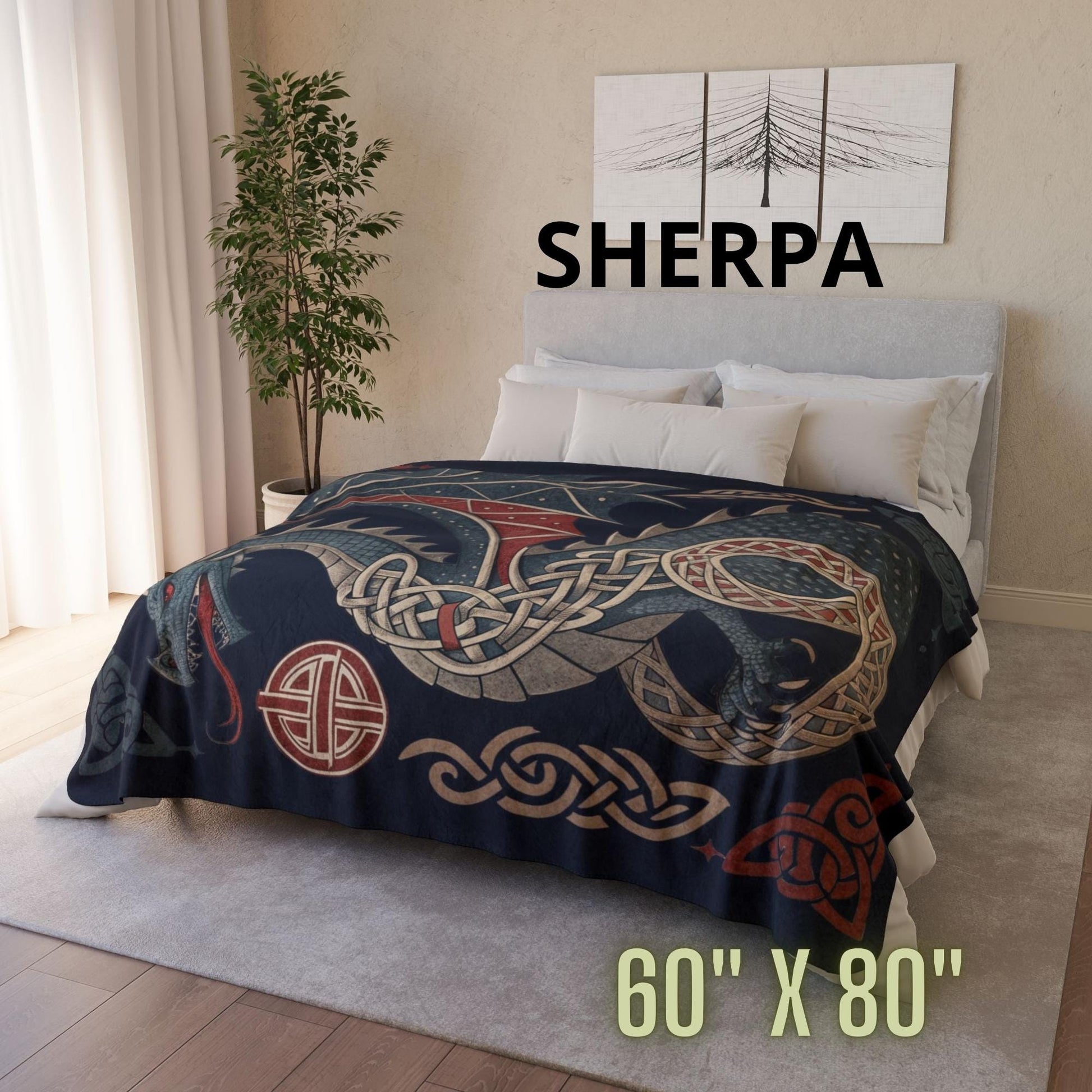 Viking Blanket - Scandinavian Aesthetic Viking Dragon Sherpa/Velvet Blanket - Unique Gift for