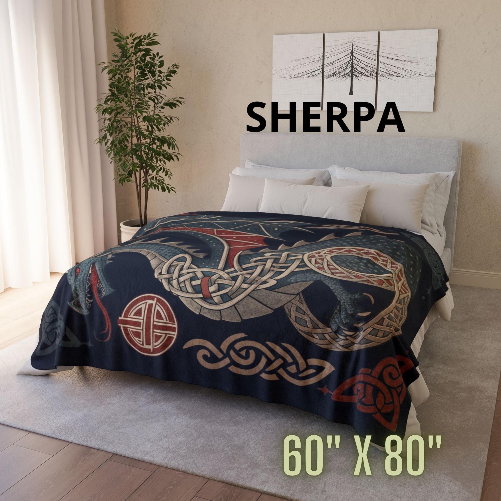 Viking Blanket - Scandinavian Aesthetic Viking Dragon Sherpa/Velvet Blanket - Unique Gift for