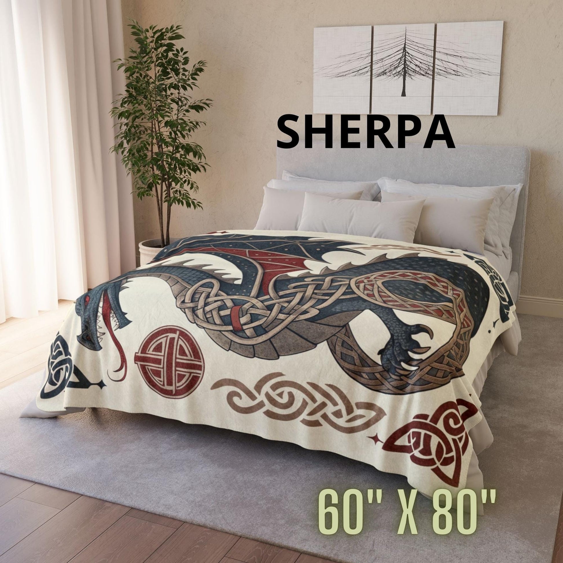 Viking Blanket - Scandinavian Aesthetic Viking Dragon Sherpa/Velvet Blanket - Unique Gift for