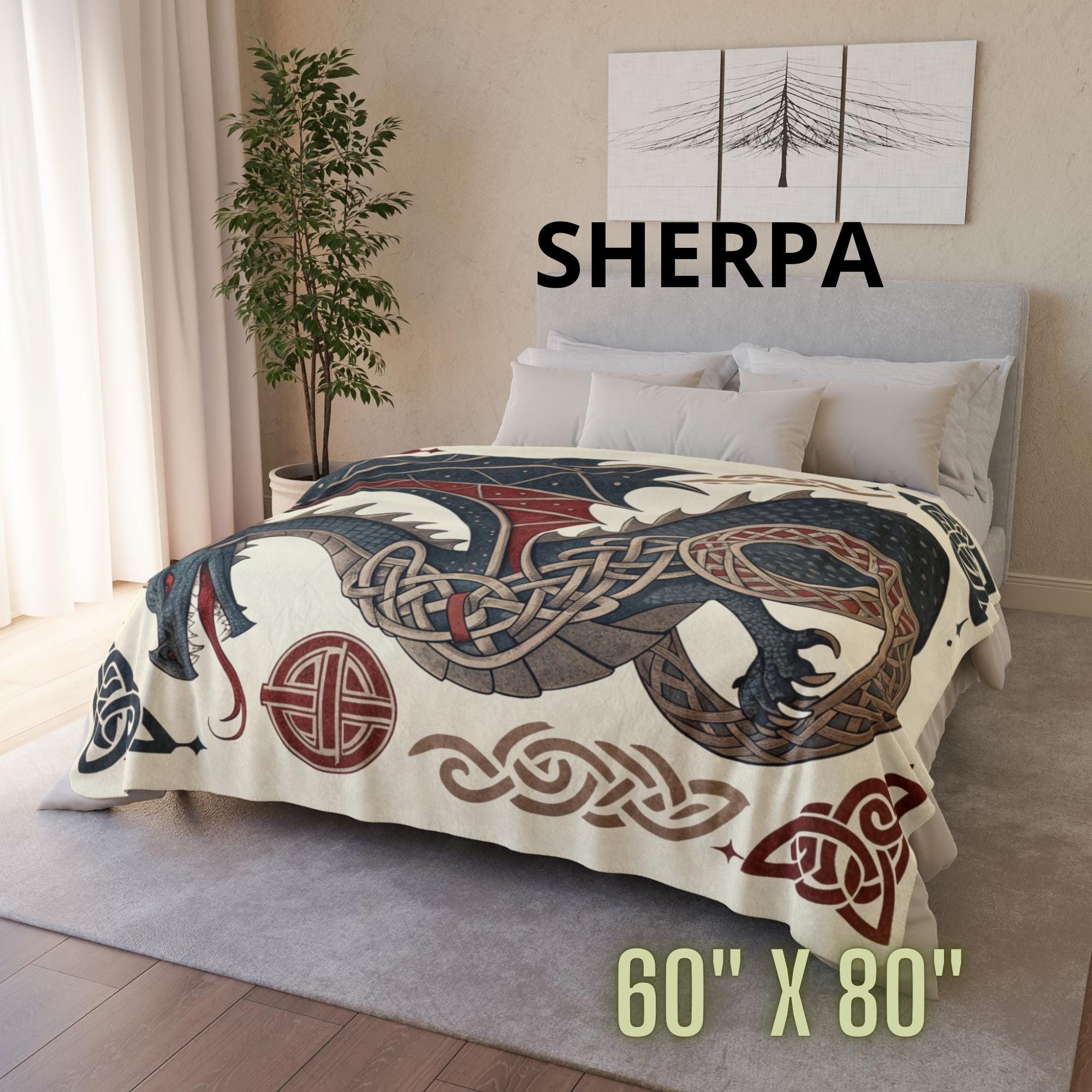 Viking Blanket - Scandinavian Aesthetic Viking Dragon Sherpa/Velvet Blanket - Unique Gift for