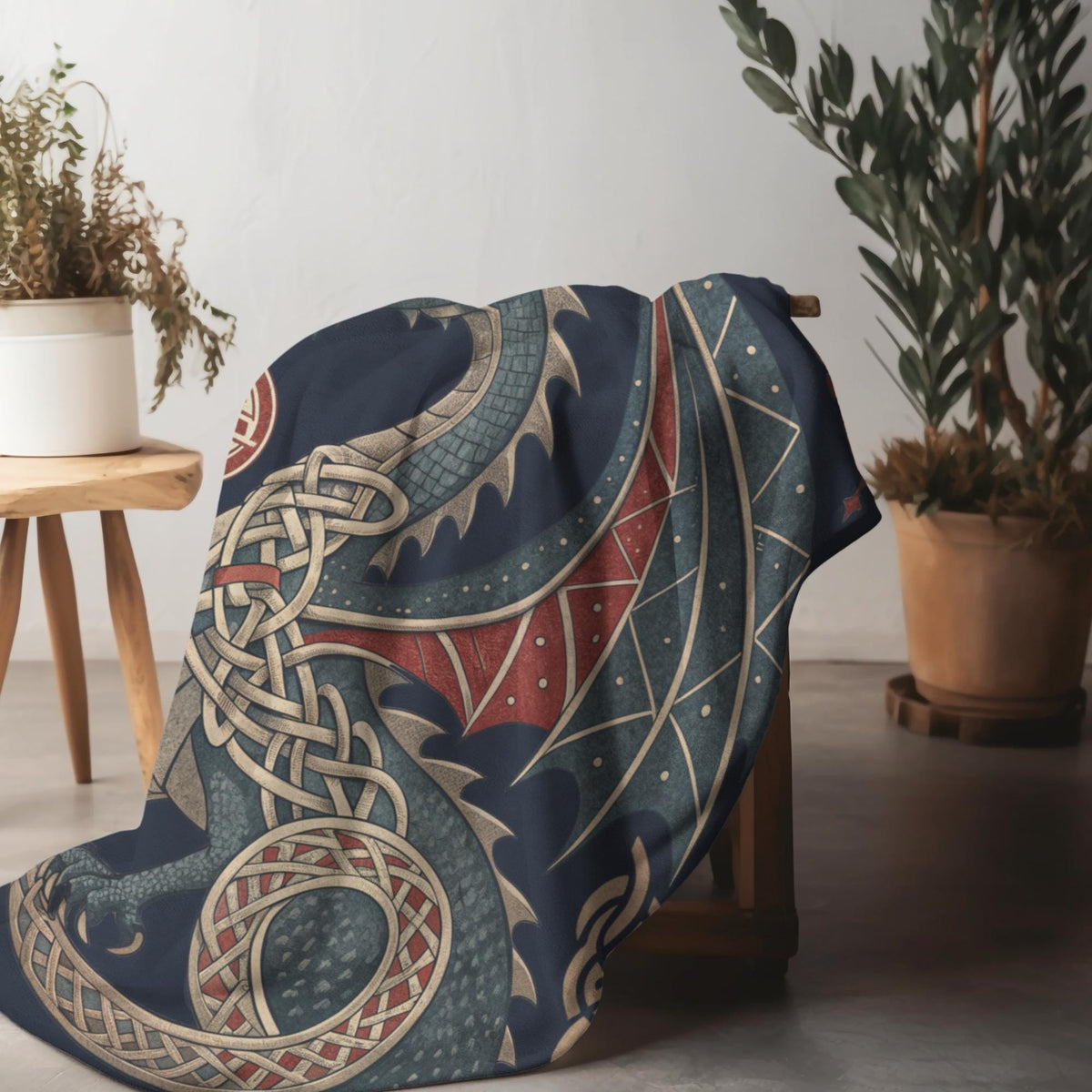 Viking Blanket - Scandinavian Aesthetic Viking Dragon Sherpa/Velvet Blanket - Unique Gift for