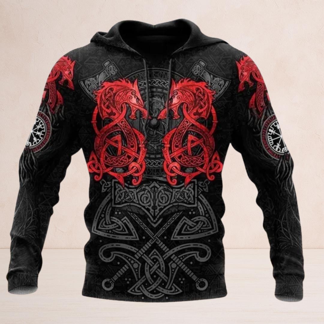 Viking Wolf Hoodie - Viking Norse Runes Hoodie Collection, Raven Wolf Dragon Vegvisir Sweatshirt