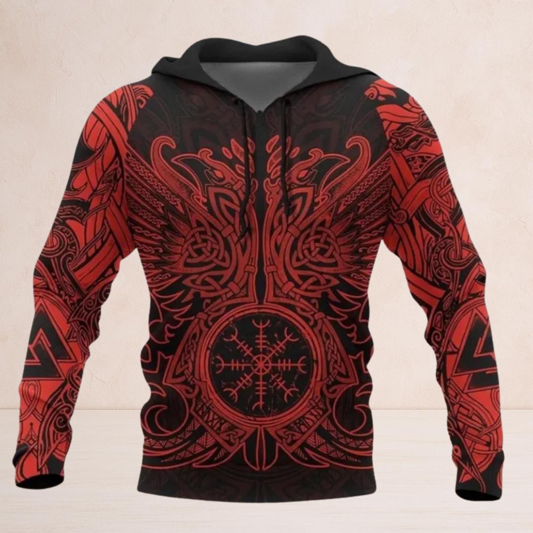Viking Wolf Hoodie - Viking Norse Runes Hoodie Collection, Raven Wolf Dragon Vegvisir Sweatshirt