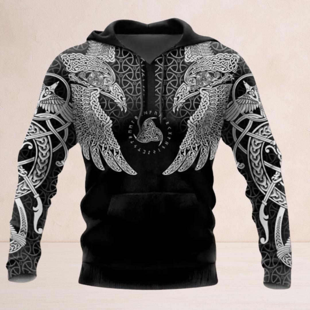 Viking Wolf Hoodie - Viking Norse Runes Hoodie Collection, Raven Wolf Dragon Vegvisir Sweatshirt