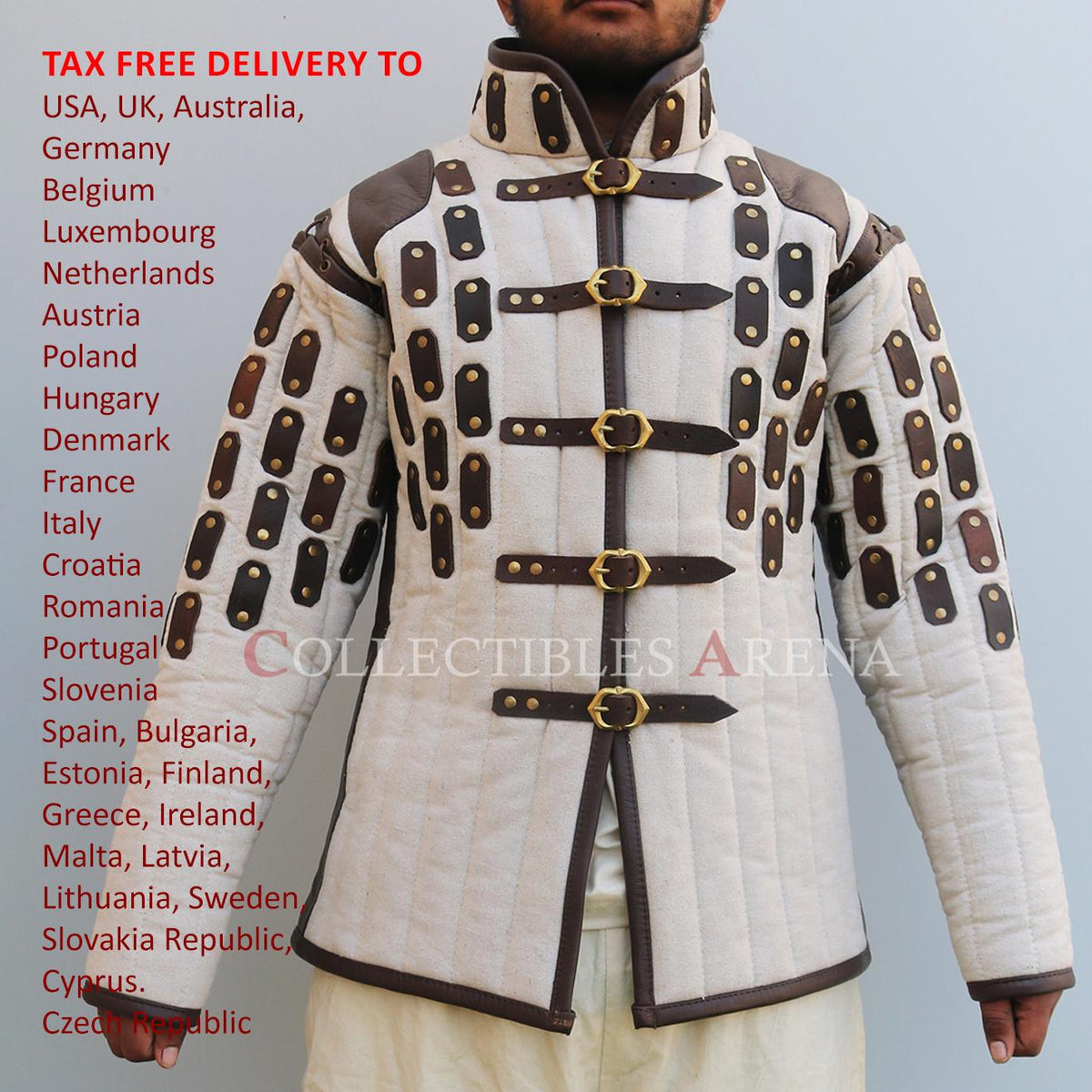 Viking Costume & LARP - Medieval Viking Gambeson with Leather Reinforcement for Ren Faire