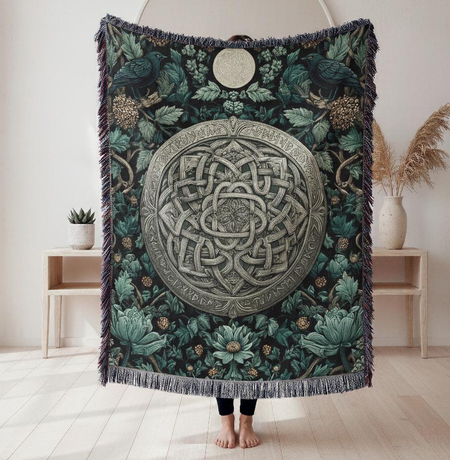 Viking Yggdrasil Tree of Life Rug - Yggdrasil Raven Rug – Green Tree of Life Carpet with Celtic