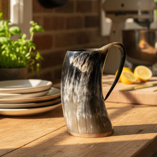 Viking Mug - Handcrafted Viking Horn Mug with Handle: Norse Mead Cup 500-700ml