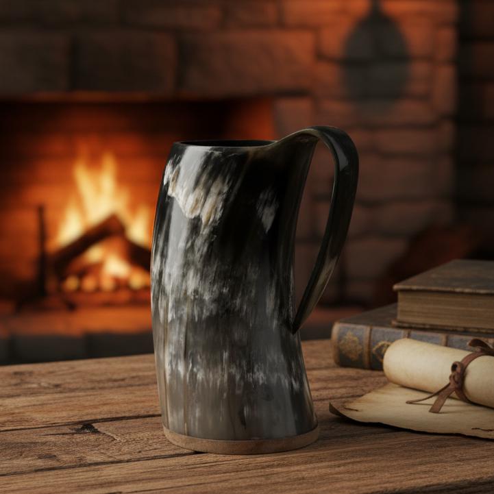Viking Thor's Hammer Mug - Viking horn-Norse symbol engraved Horn Mugs - Vegvisir, Thor's Hammer