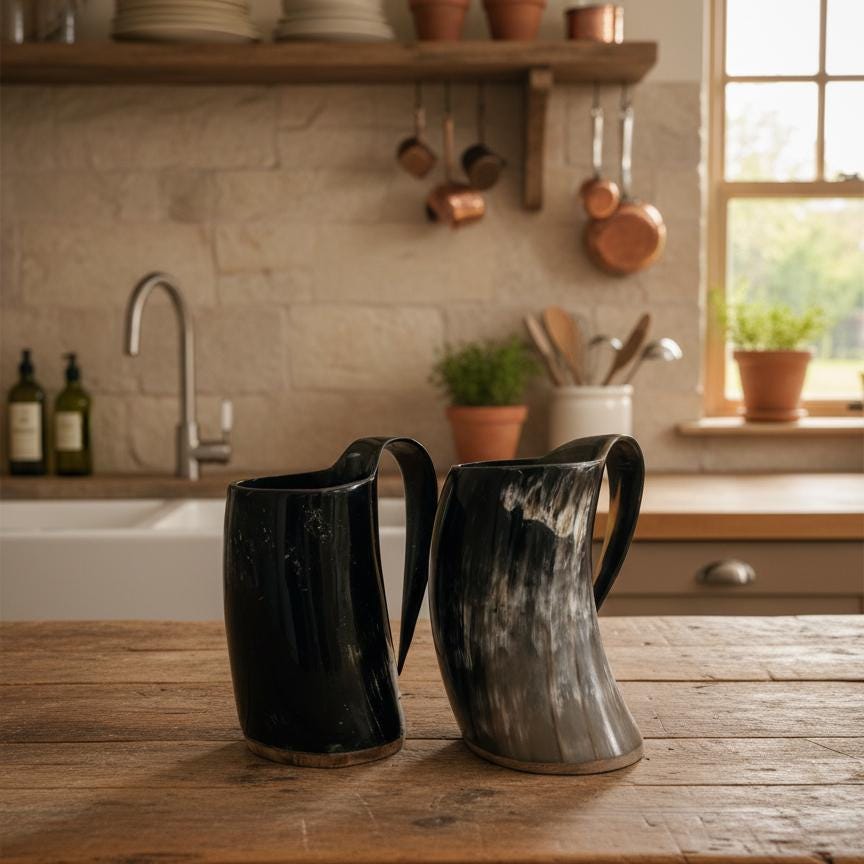 Viking Mug - Handcrafted Viking Horn Mug with Handle: Norse Mead Cup 500-700ml