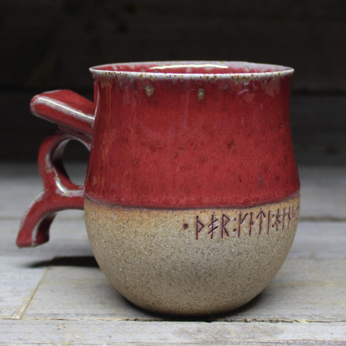 Viking Mug - Handmade Viking mug with runic inscriptions about the Norse gods, Norwegian style