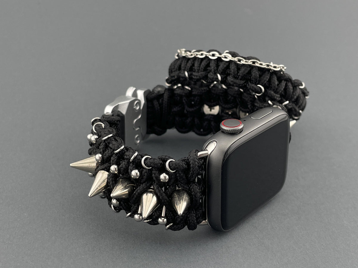 Viking Rune Bracelet - Silver Futhark Runes Bracelet for Apple Watch Nordic Runic Style Black