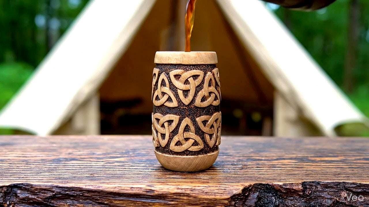 Viking Mug - Handmade Wooden Beer Mug 20oz - Viking Tankard with Celtic Art, Rustic Norse Groomsman