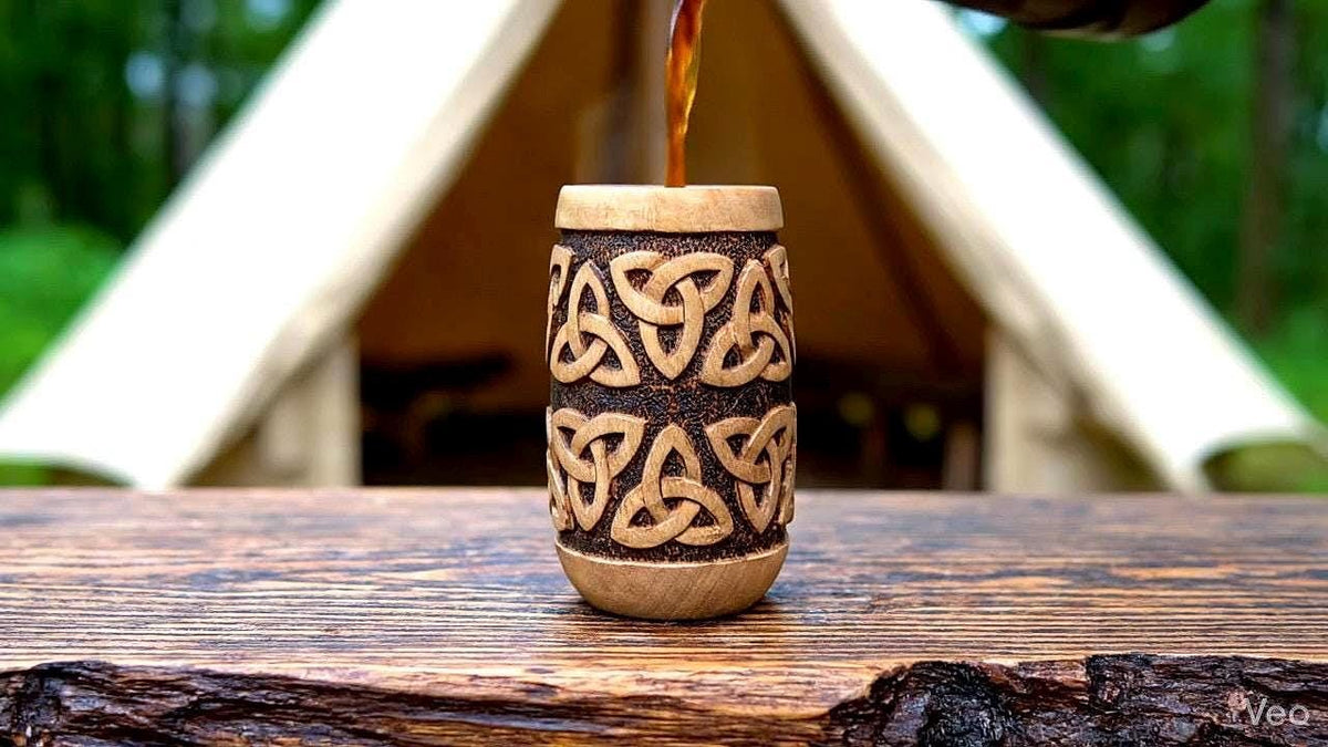 Viking Mug - Handmade Wooden Beer Mug 20oz - Viking Tankard with Celtic Art, Rustic Norse Groomsman