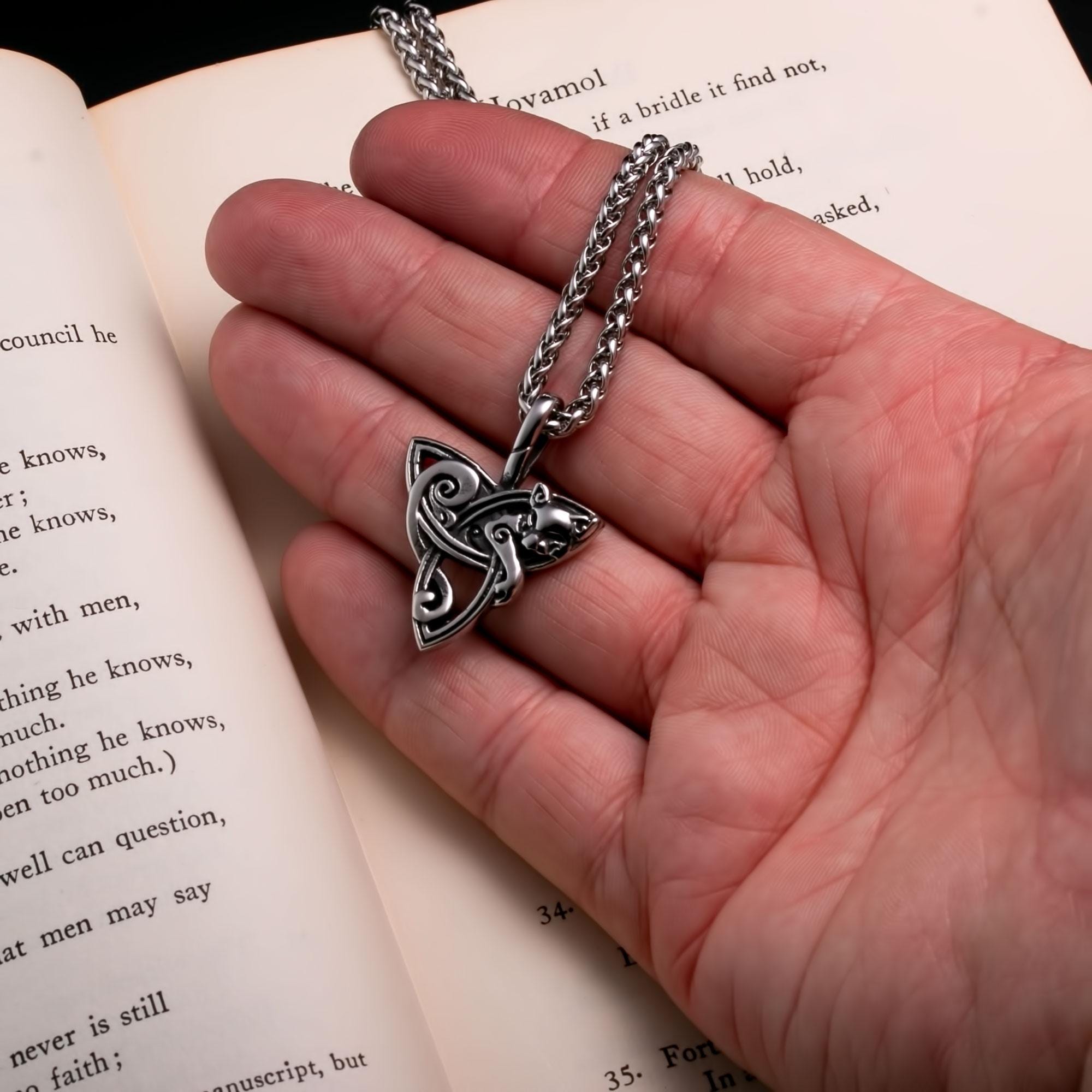 Viking Necklace - Viking Trinity Freya's Cat Small Stainless Steel Pendant Necklace