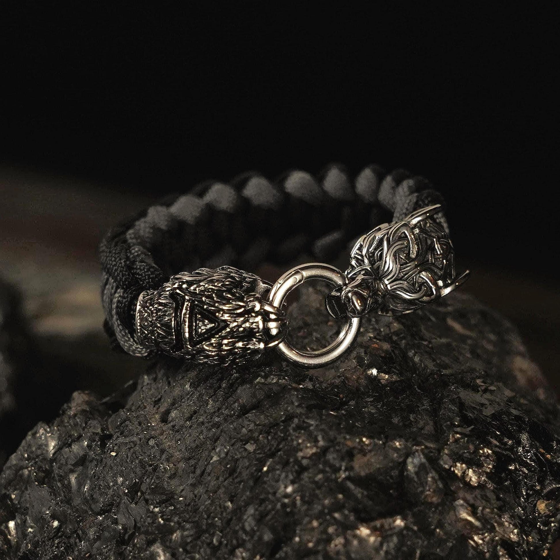 Viking Necklace - Braided Leather Dragon Necklace – Viking Necklace with Silver Dragon End Caps