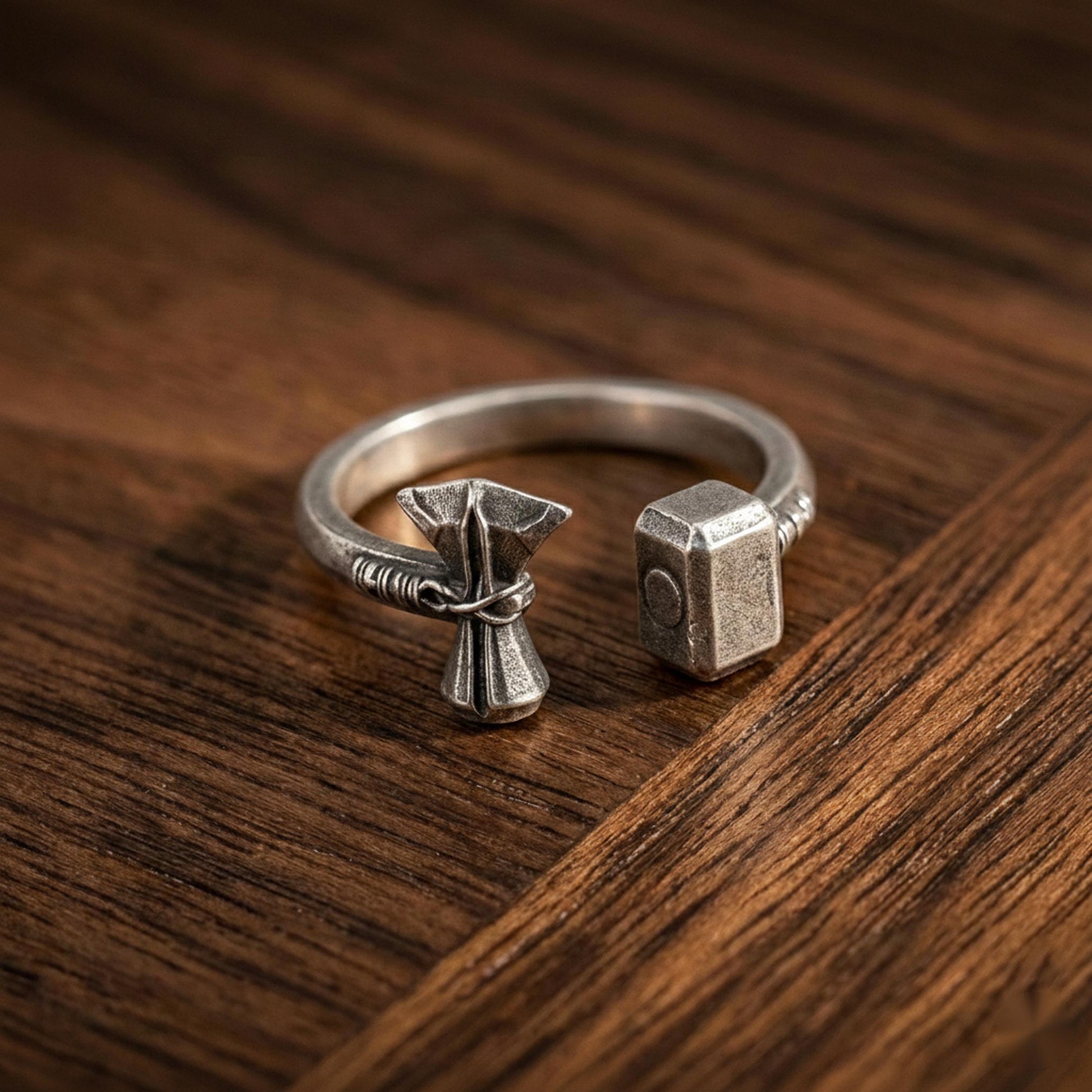 Viking Thor's Hammer Ring - Viking Thor Hammer Axe Ring, Norse Warrior Sterling Silver Jewelry