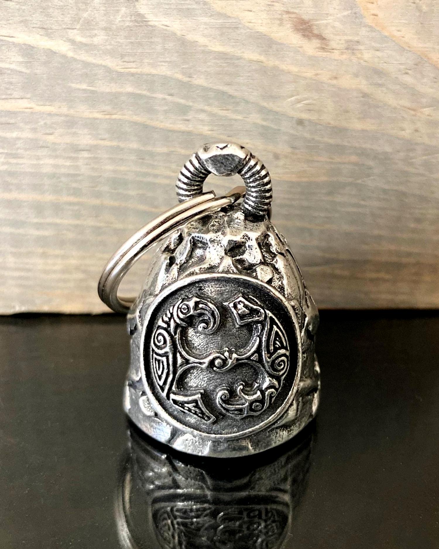 Viking Necklace - Viking Compass Motorcycle Bell, Runic Protection Amulet, Pewter Ride Bell