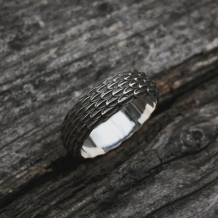 Viking Longship Ring, Oxidized Sterling Silver Band, Ocean Wave Jewelry