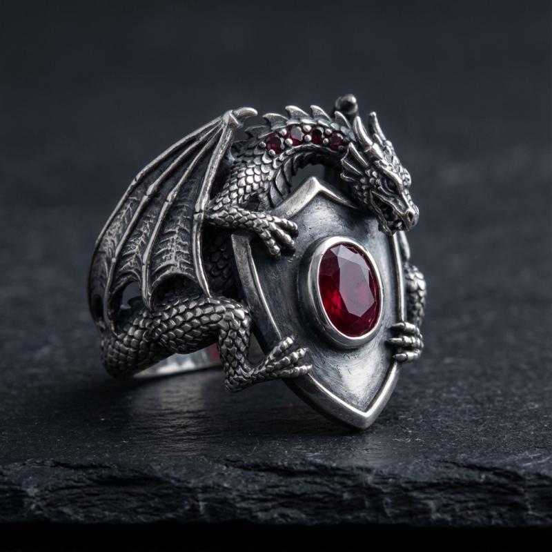 Viking Ring - 14k gold dwarven ring, brutalist signet ruby gemstone ring, fantasy viking nordic