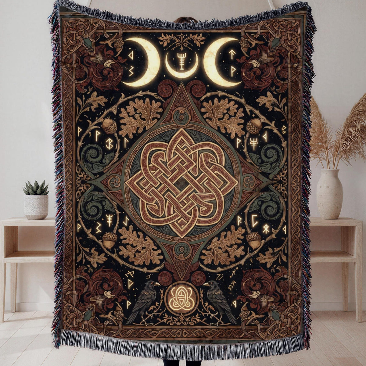 Viking Rune Rug - Viking Rune Runner Rug, Norse Longship Hallway Rug, Celtic Knot Nordic Decor