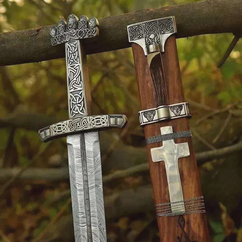 Viking Weapon Replica - Northmen Sword Hand Forged Damascus Steel, Medieval Viking Long Sword, Wall