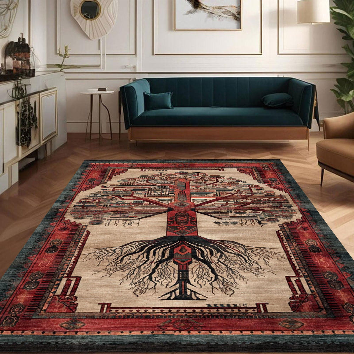 Viking Raven Rug - Viking Tree of Life Rug: Norse Raven & Nordic Decor