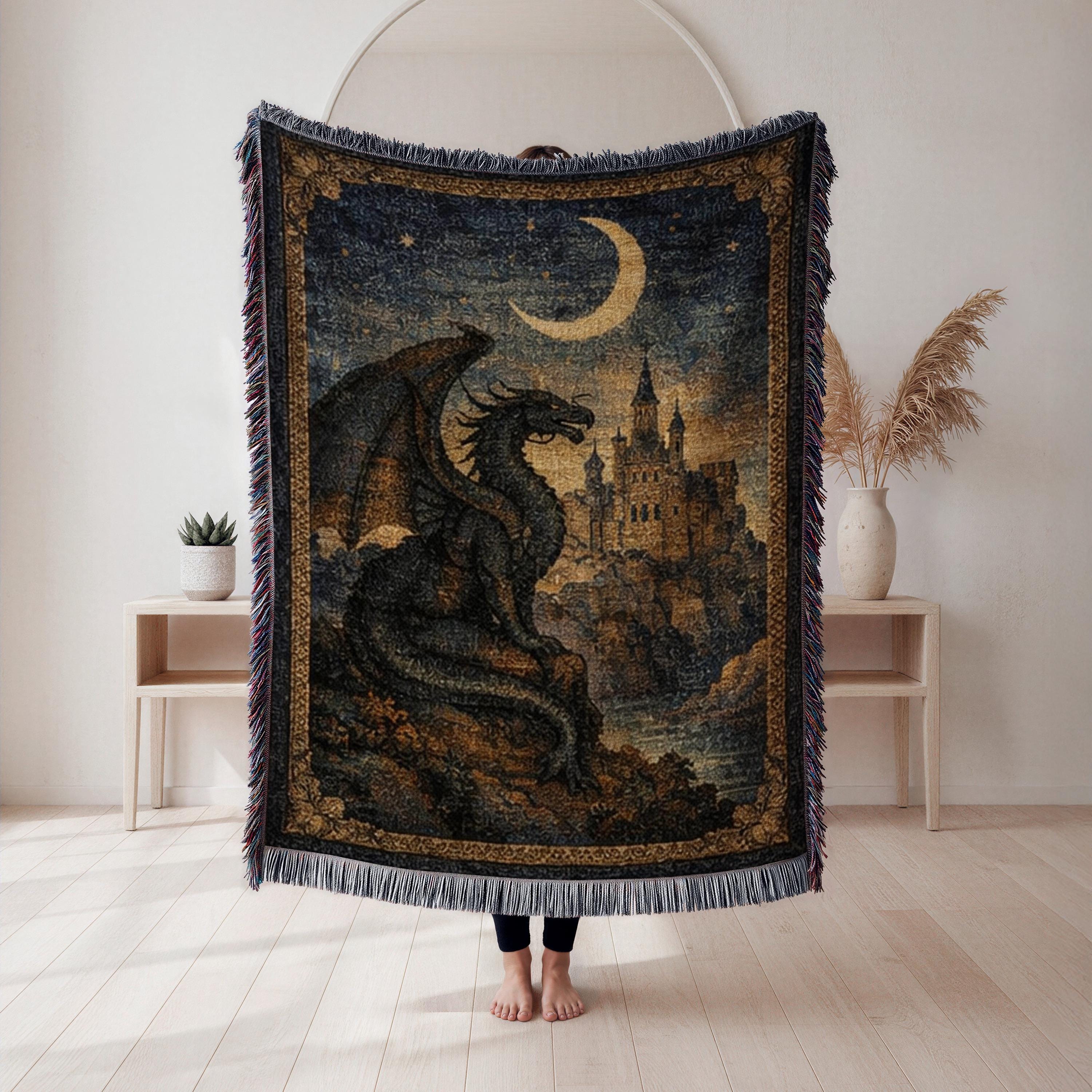 Viking Longship Blanket - Viking Longship Woven Blanket, Norse Storm Sea Tapestry, Dragon Boat