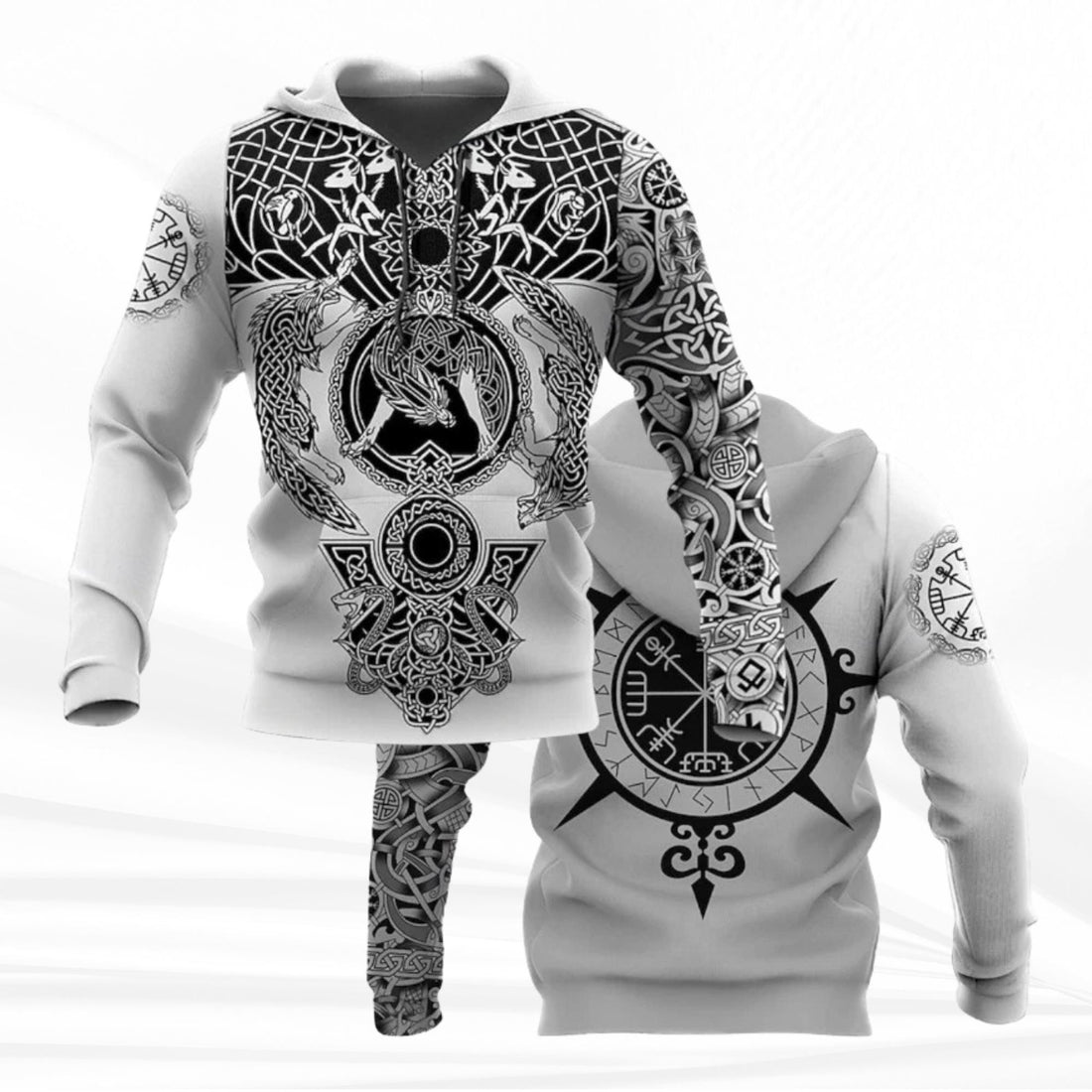 Viking Odin Hoodie - Viking Raven Vegvisir Hoodie, Norse Celtic Knotwork All Over Print Pullover