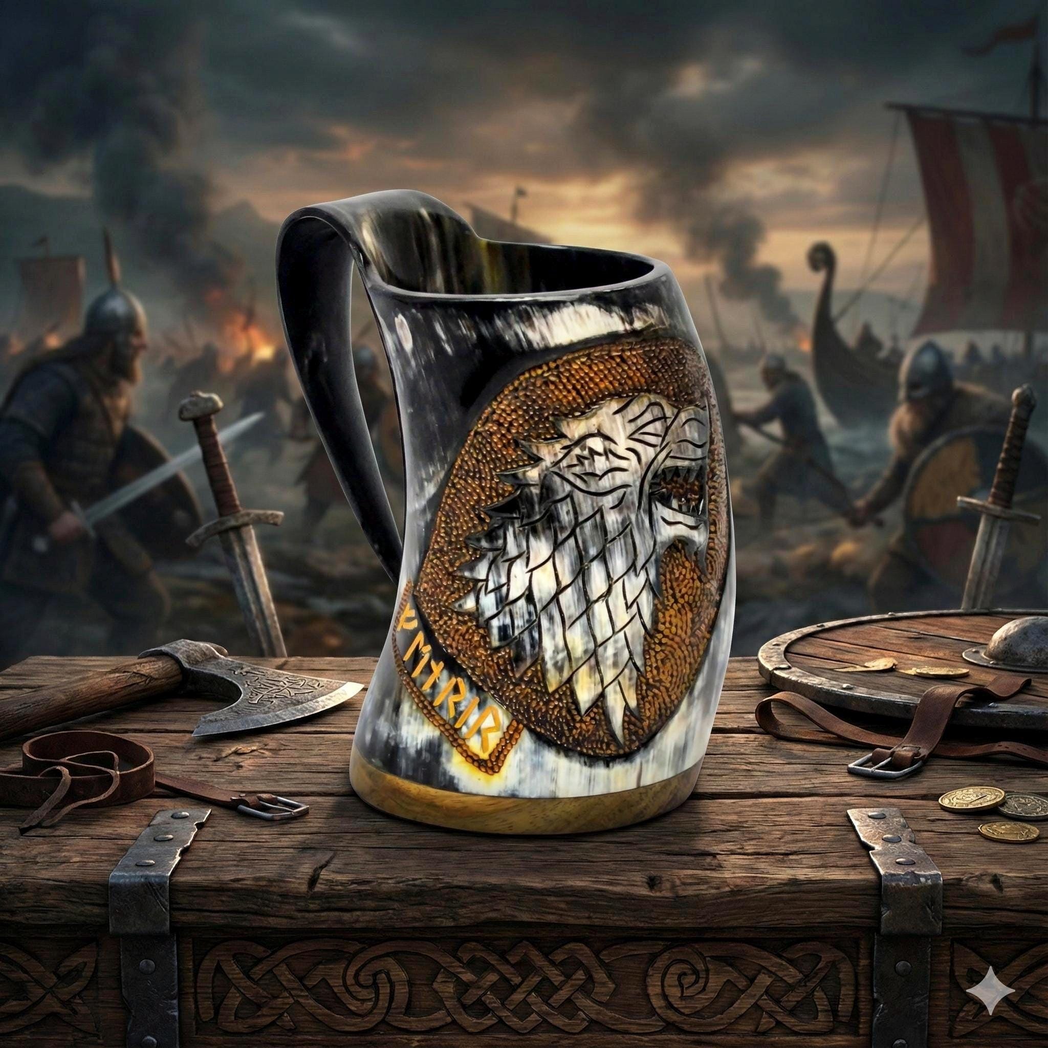 Viking Mug - Viking Tankard Nordic Dragon Skull Mug Medieval Warrior Gift Rustic Steampunk Drinking