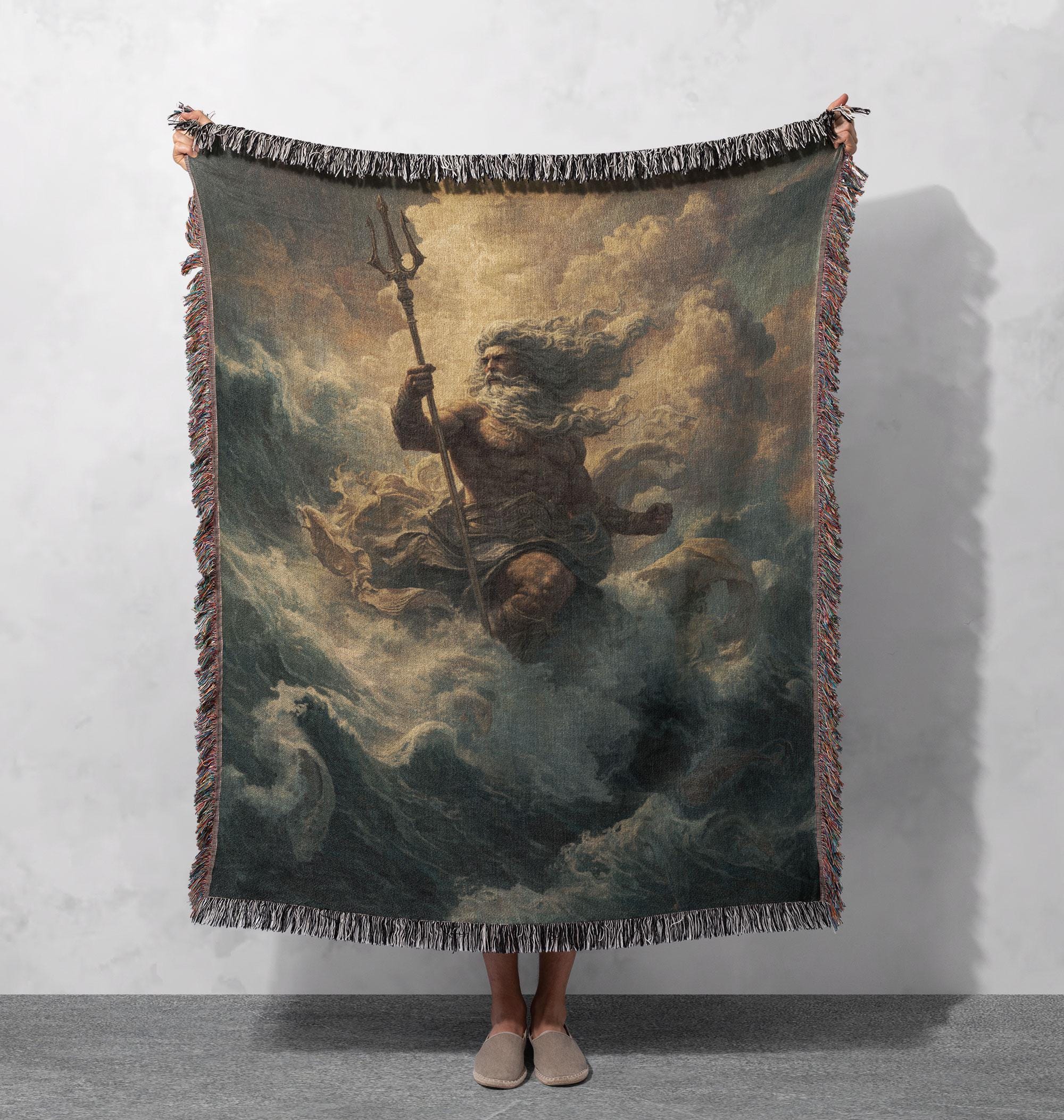 Viking Blanket - Epic Viking Warrior 100% Cotton Woven Blanket, Norse Mythology Home Decor Throw