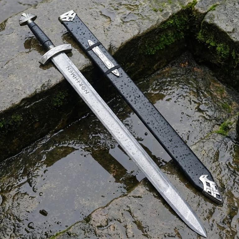 Viking Costume & LARP - Hand Crafted Northmen Damascus Steel Viking Sword, Custom Handmade Blade