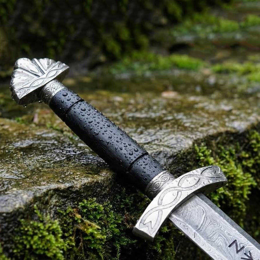 Viking Costume & LARP - Hand Crafted Northmen Damascus Steel Viking Sword, Custom Handmade Blade