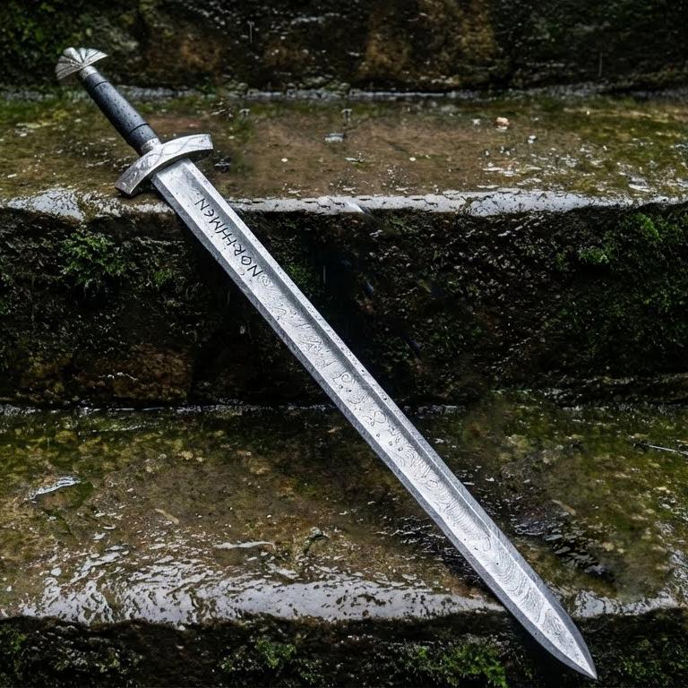 Viking Costume & LARP - Hand Crafted Northmen Damascus Steel Viking Sword, Custom Handmade Blade