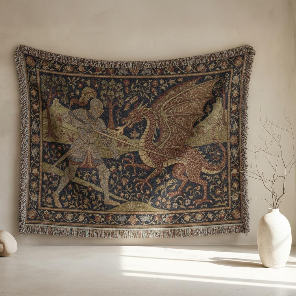Viking Raven Blanket - Viking Axes Woven Throw Blanket, Norse Raven Celtic Knot Tapestry, Medieval